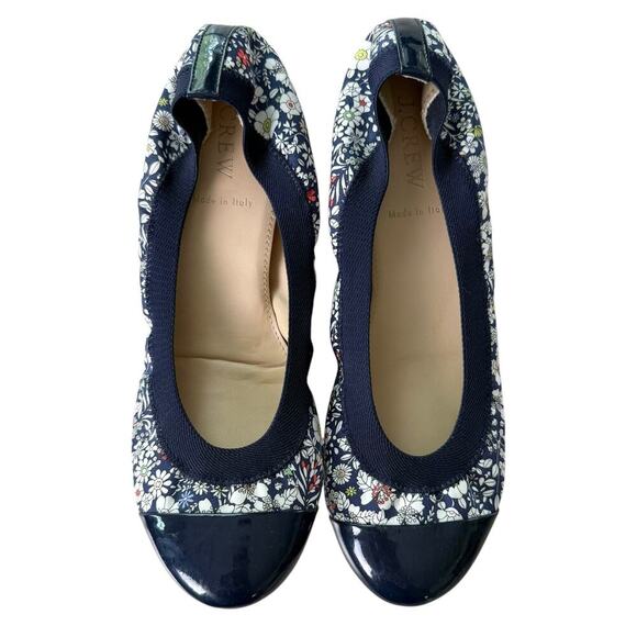 J.Crew Liberty Floral Ballet Flat Fabric and Patent Leather Upper Navy Blue, 7.5 - Picture 1 of 9